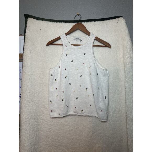 MADEWELL Fresca Sweater Tank Womens Sz S Fruit Embroidered Strawberry Pineapple - Picture 2 of 14